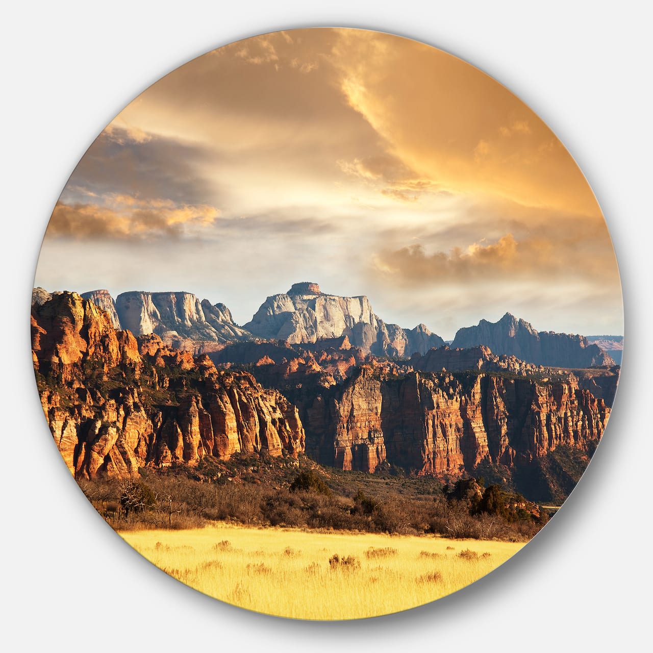 Designart - Zion National Park Utah Usa' Oversized Landscape Metal Circle Wall Art
